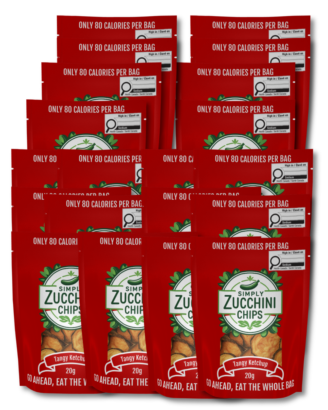 Tangy Ketchup zucchini chips bags in a party pack
